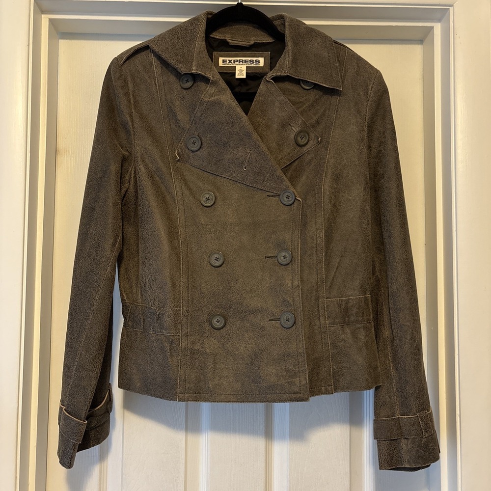 Women's Genuine Soft Leather‎ Cropped Moto Biker Jacket Double Breasted Size 14